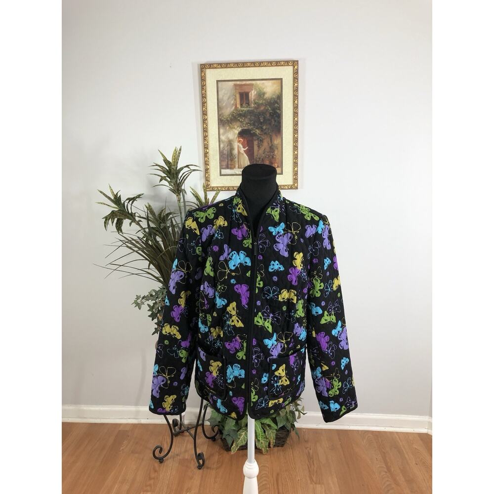 Requirements Vintage Style Y2K Butterfly Full Zipper Front Quilted Jacket Pocket